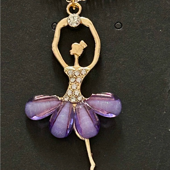 Ballerina Pendant Necklace – Gold Tone Crystal Ballet Dancer – Amethyst Dream - Picture 7 of 10